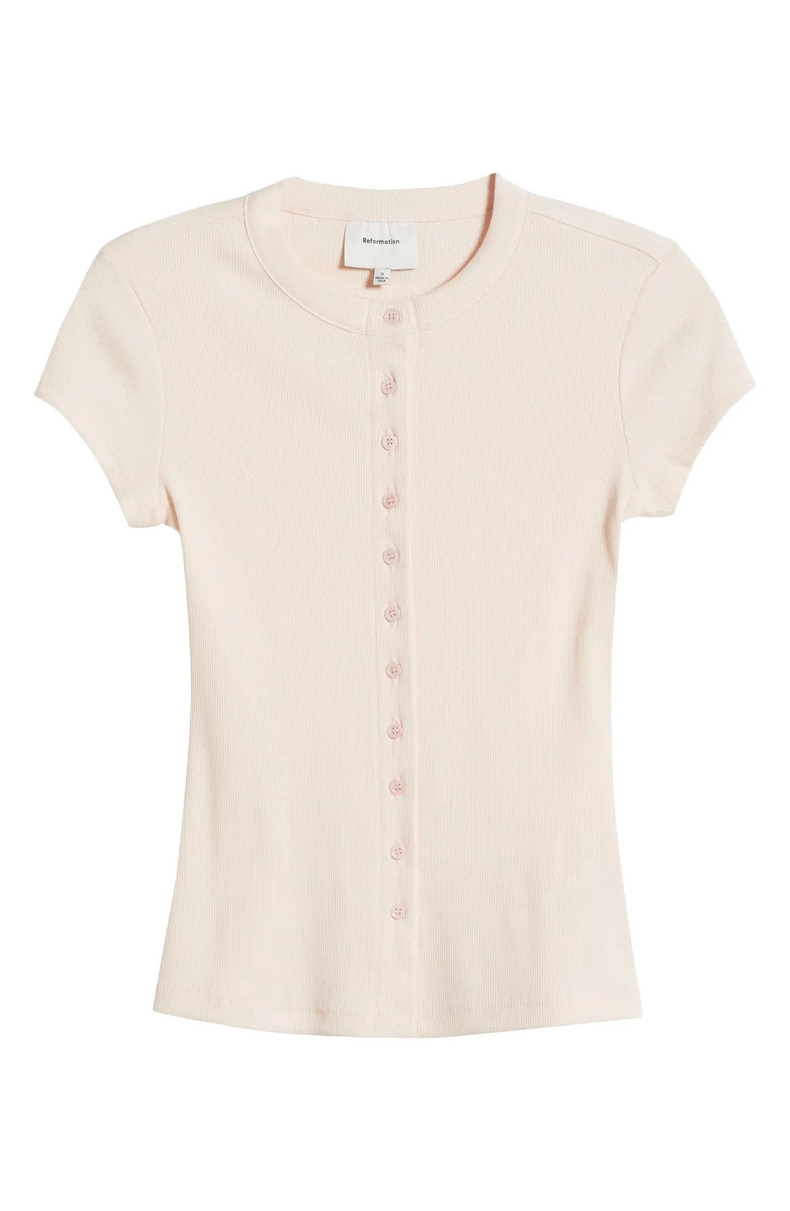 Reformation, Raelynn Button Front Organic Cotton Knit Top