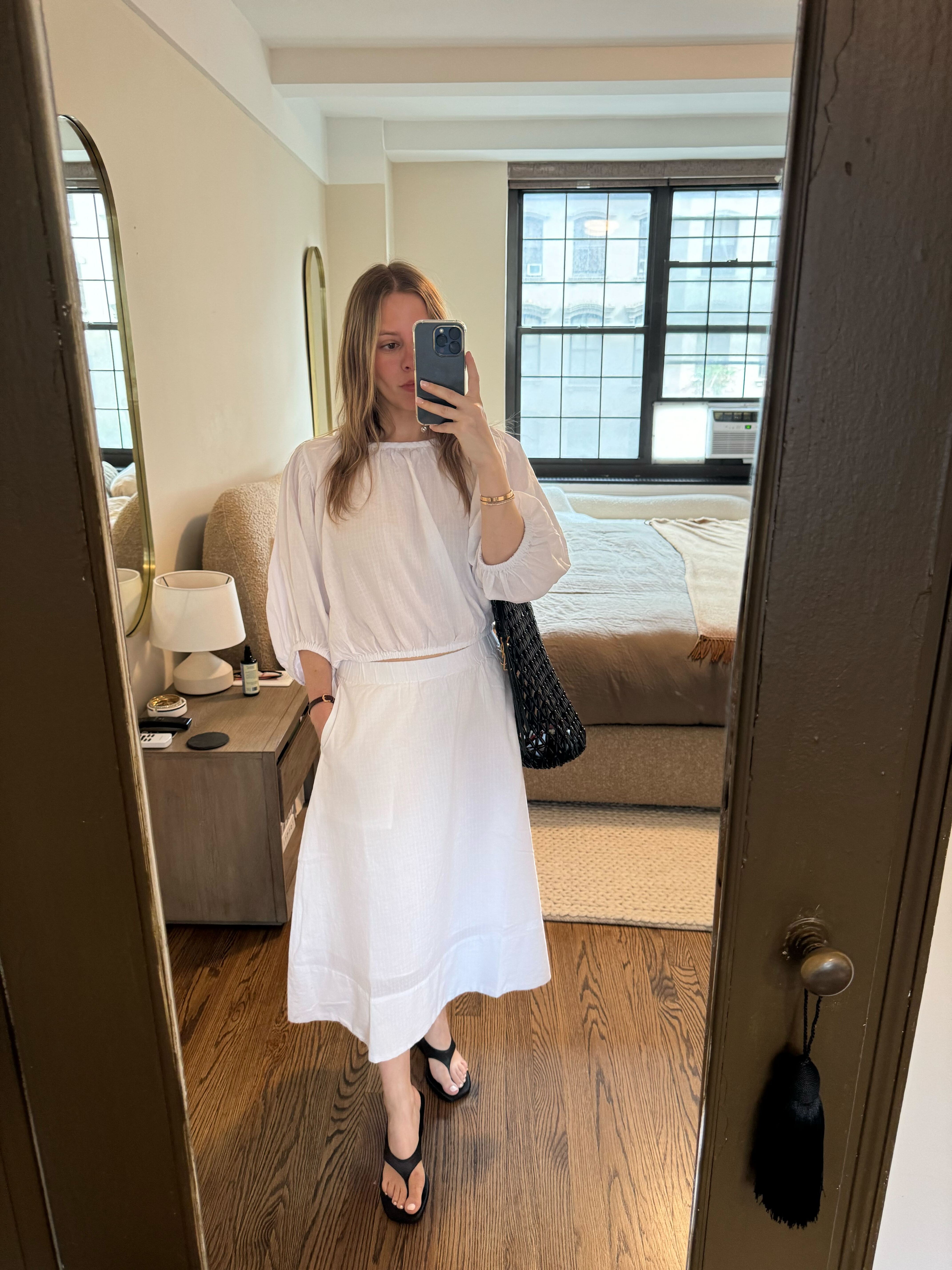 Nikki wears a new piece from Everlane's new summer collection.