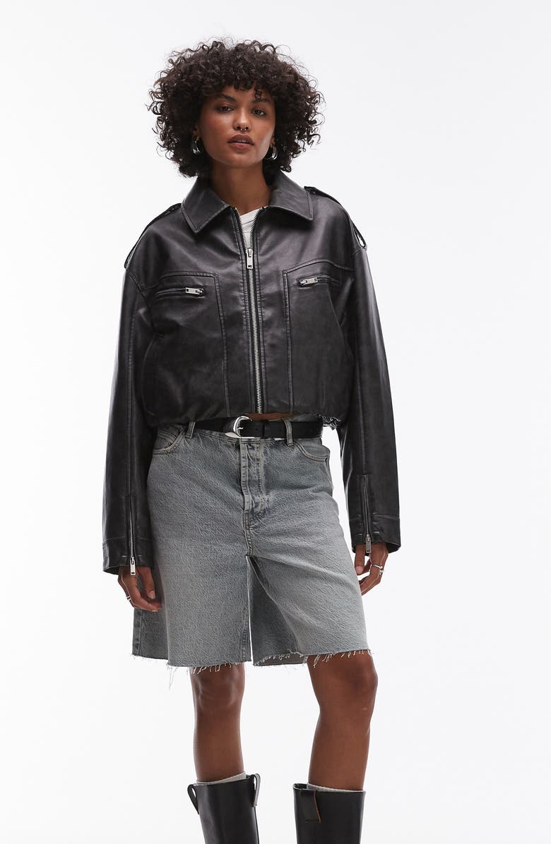 Faux Leather Bomber Jacket