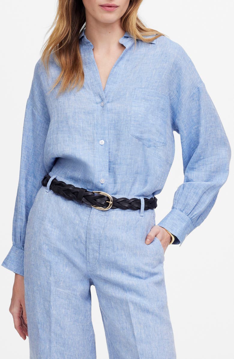 Shirred Linen Button-Up Shirt