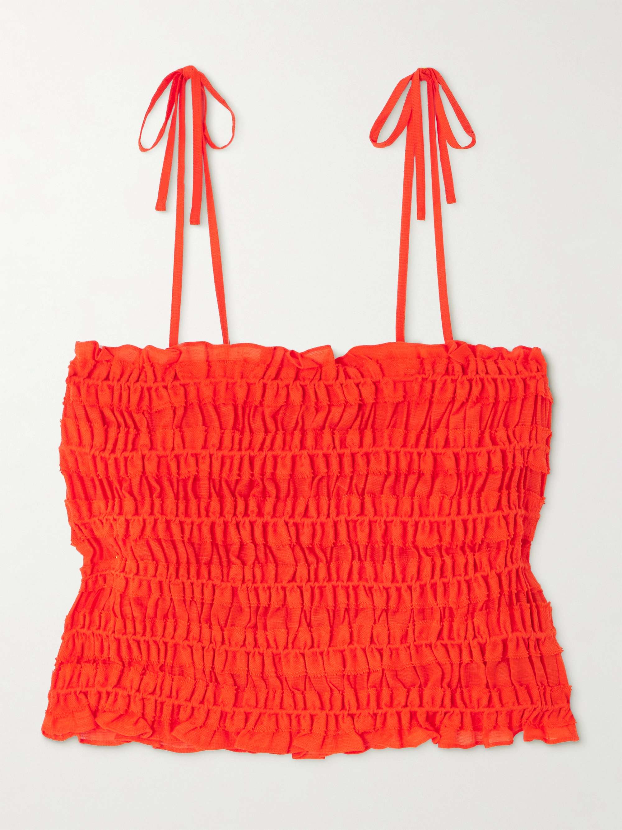 Cropped Ruffled Shirred Lyocell-Blend Top