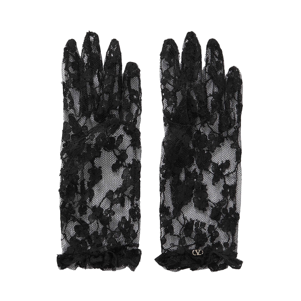 Ruffled Cotton-Blend Corded Lace Gloves
