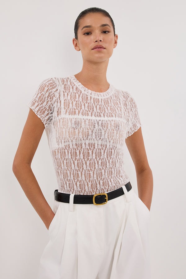 Dissh, Lizzie White Lace Cap Sleeve Top