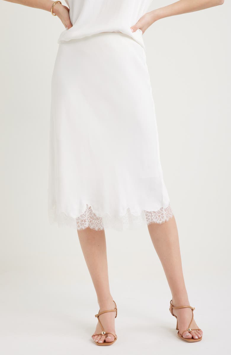 Lace Trim Bias Cut Midi Skirt