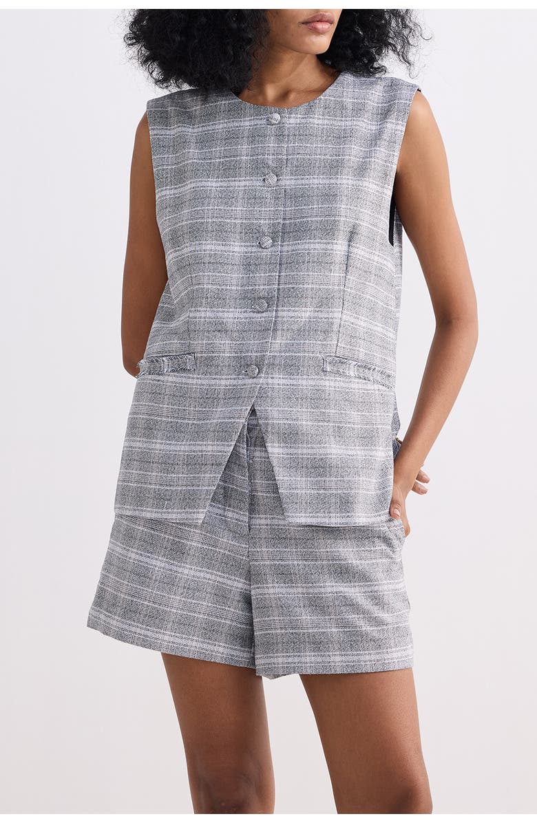 Cotton Tweed Vest Jacket Set in Cream