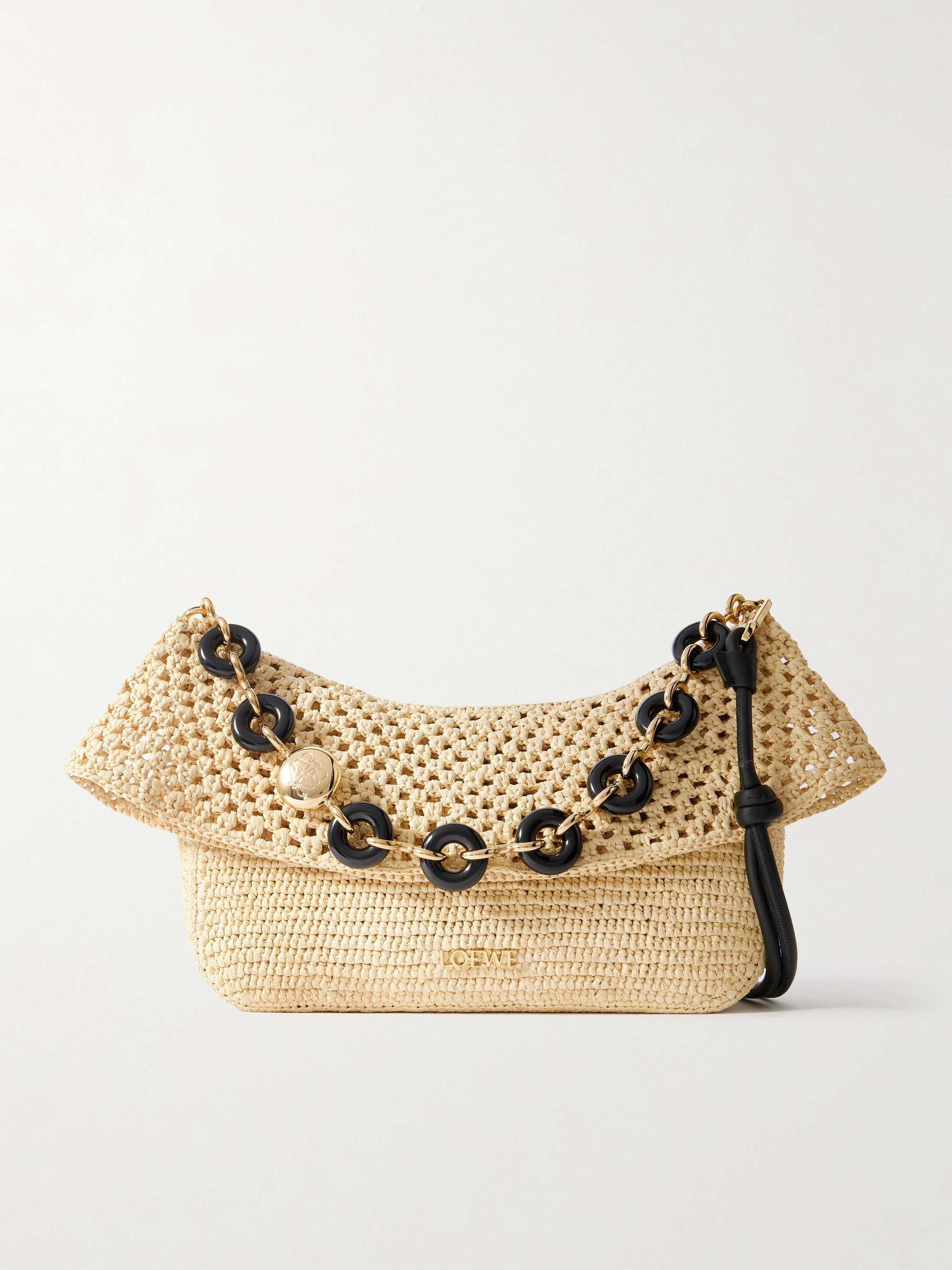 + Paula's Ibiza Ola Embellished Leather-Trimmed Raffia Shoulder Bag