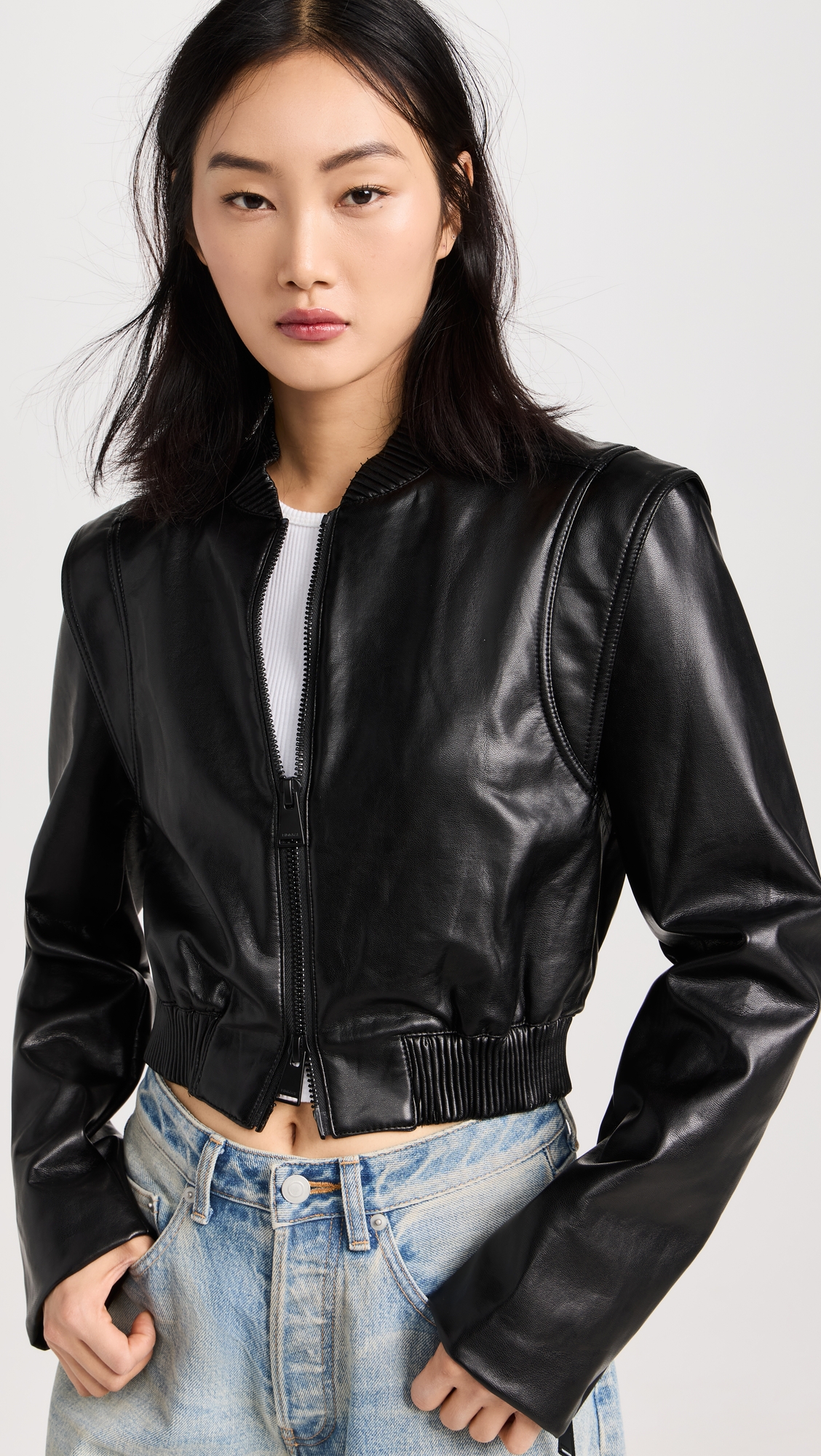 Doreen Luxe Vegan Leather Boxy Bomber Jacket