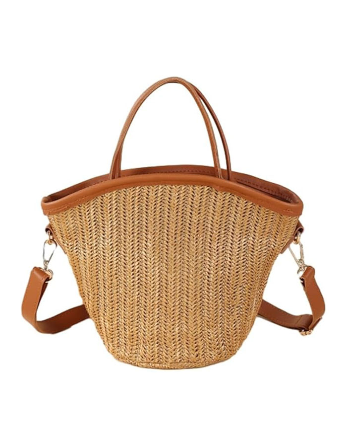 Straw Beach Bags for Women Woven Crossbody Handmade Tote Bags Raffia Straw Purse Sling Bag Handbag Vacation, Beige, One Size