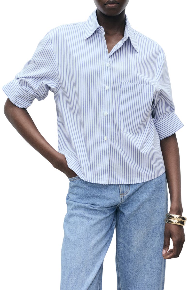 Stripe Cotton Blend Button-Up Shirt