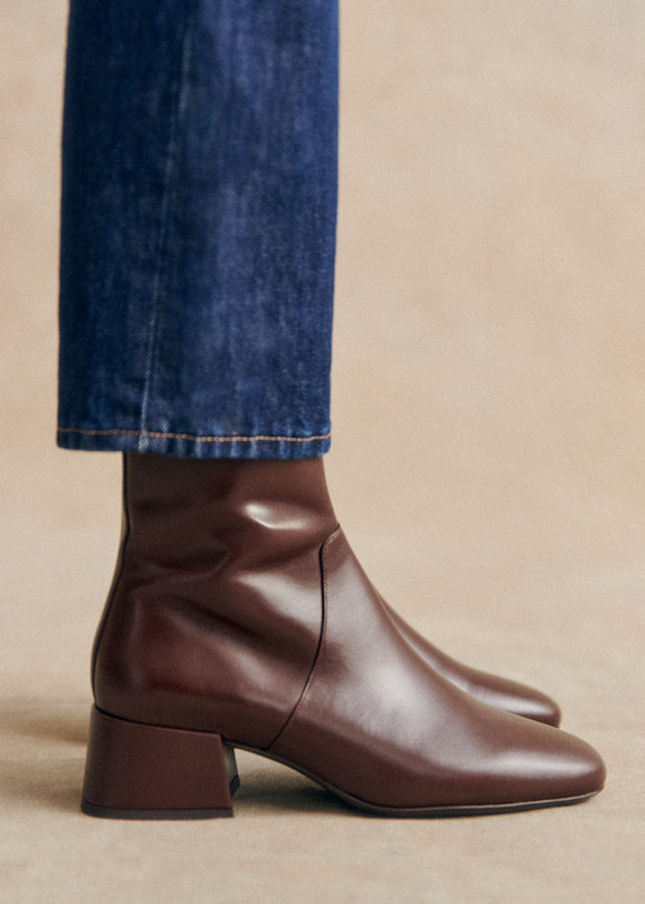Paulette Low Boots - Glossy Chocolate - Bovine Leather - Sézane