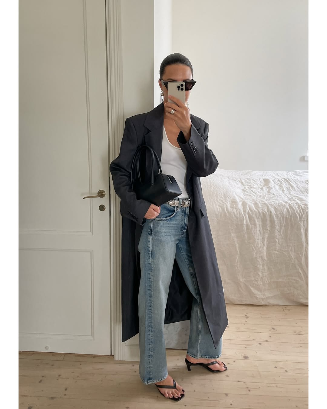 woman wearing chic denim outfit fall 2025