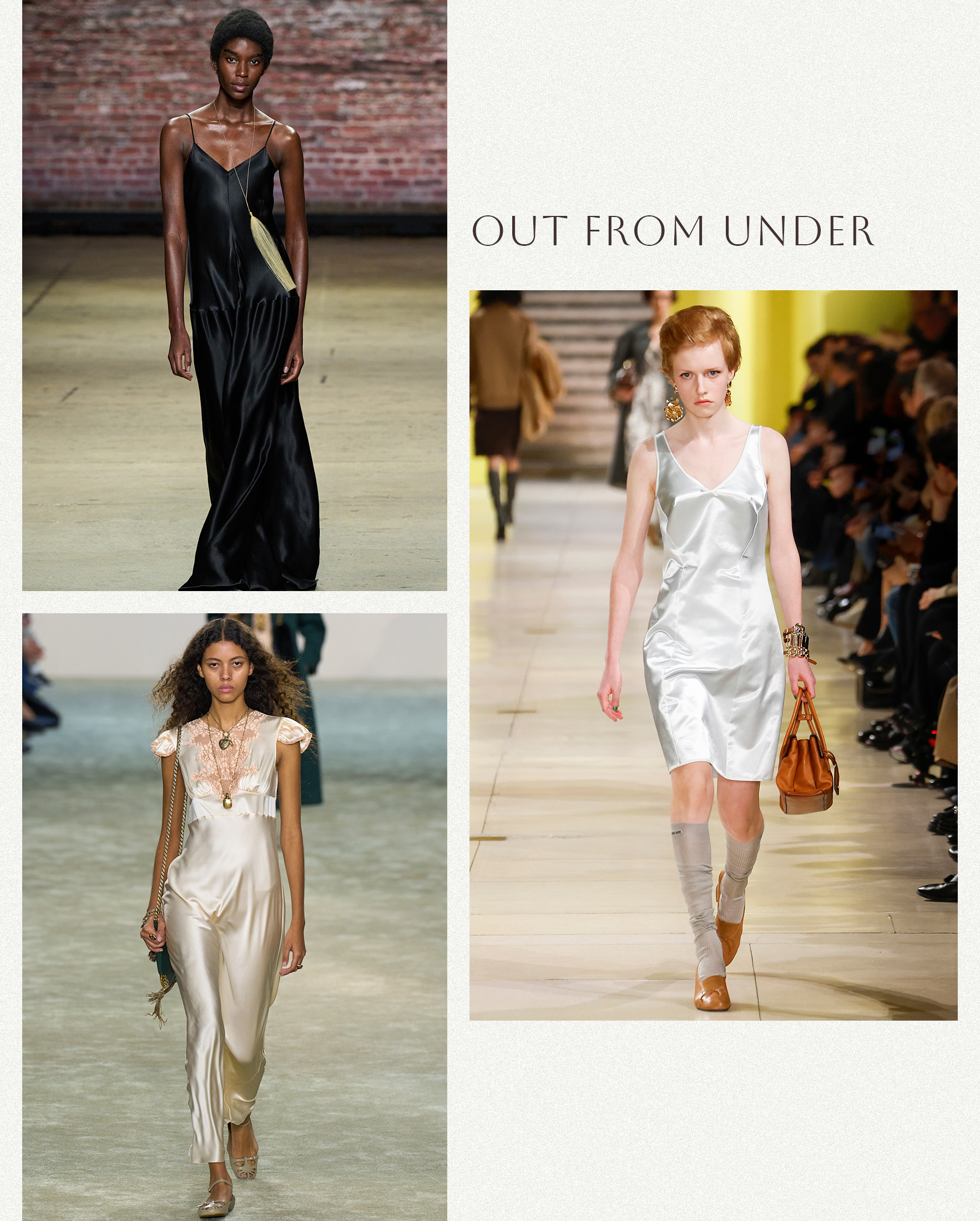 a collage of runway images highlighting the biggest dress trends for fall 2025