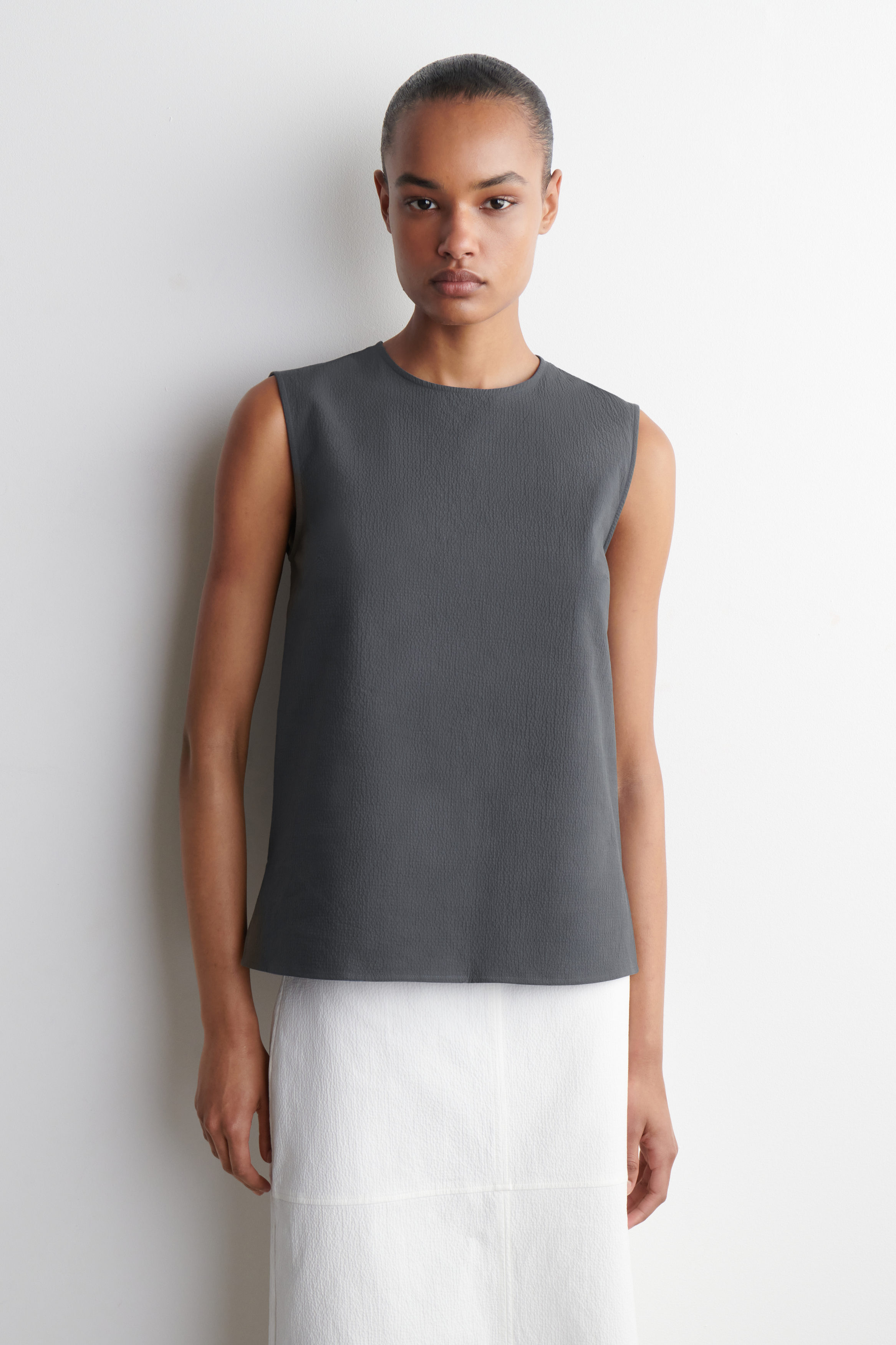 Sleeveless Cotton Seersucker Top