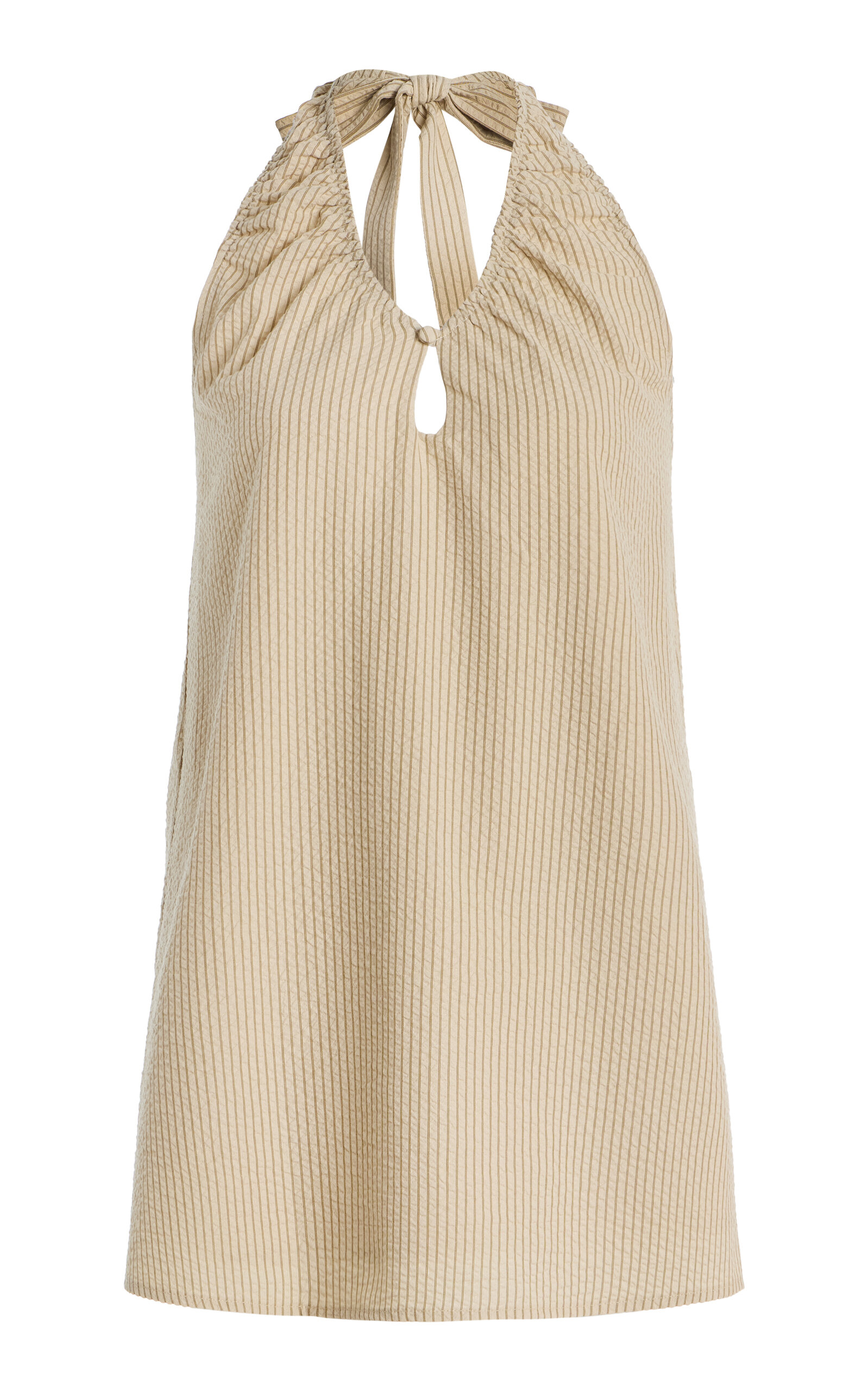Exclusive Sidney Striped Cotton-Blend Seersucker Mini Halter Dress