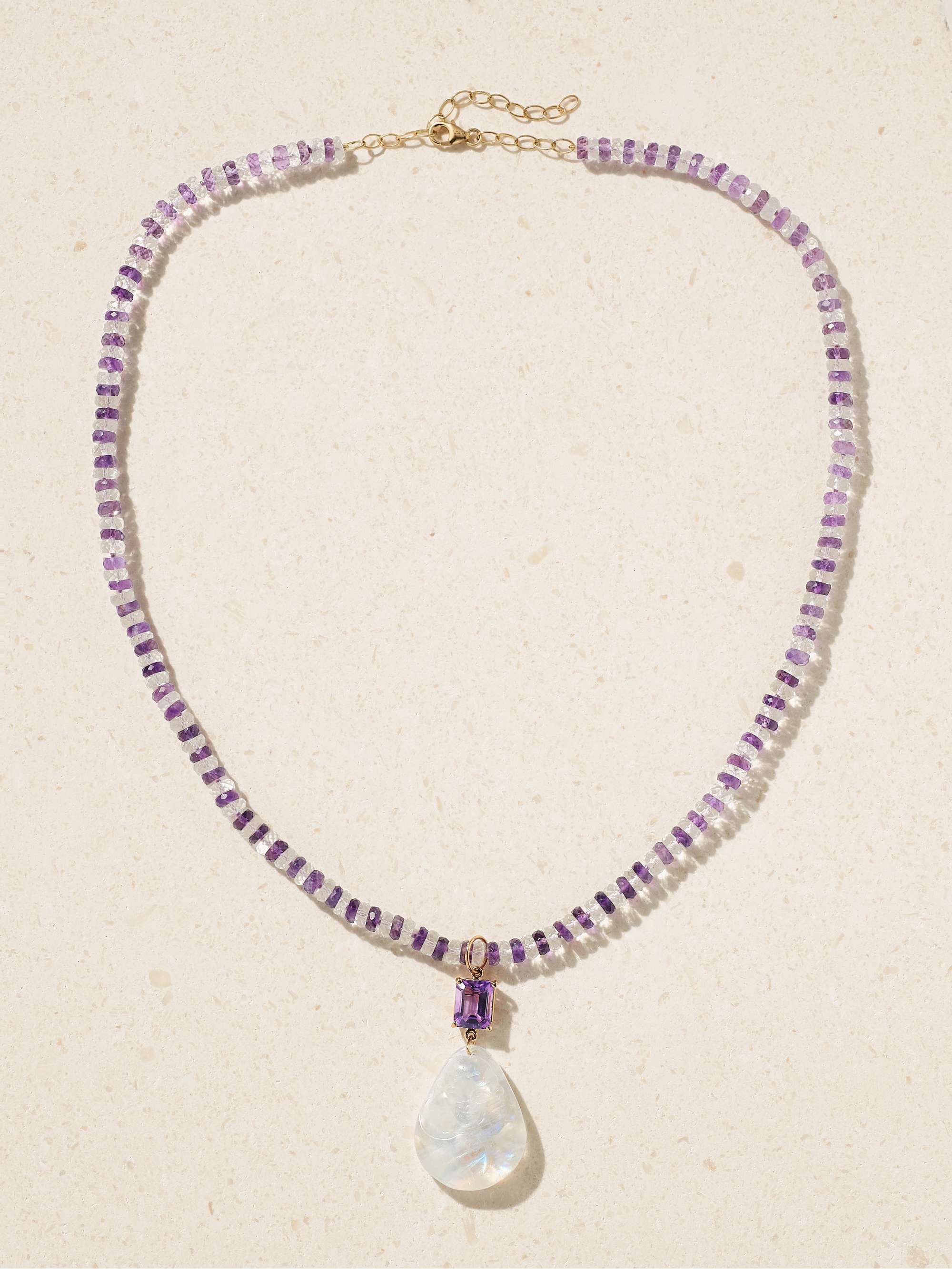 Happy Buddha Gold, Moonstone and Amethyst Necklace