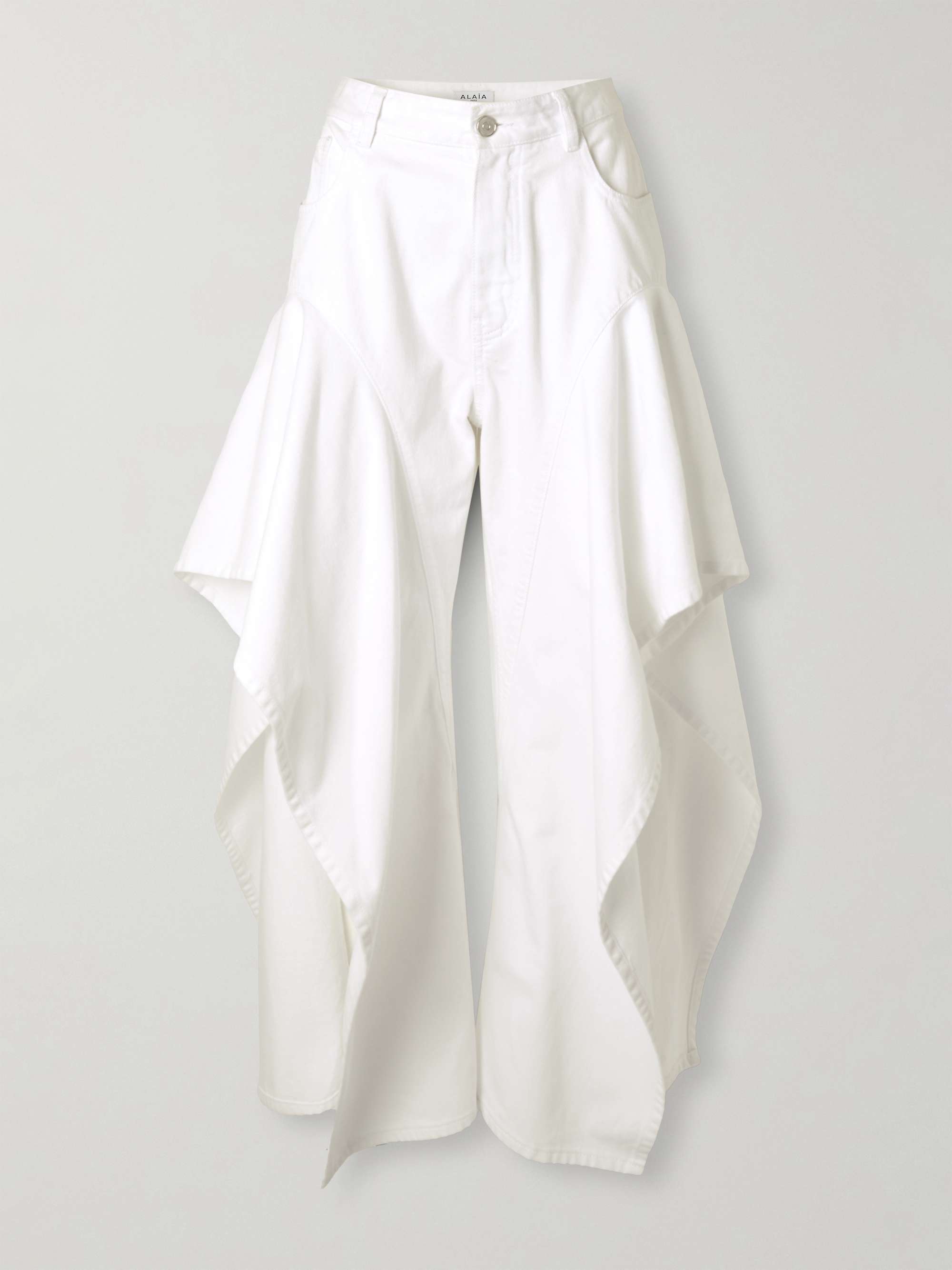 Ruffled Mid-Rise Wide-Leg Jeans