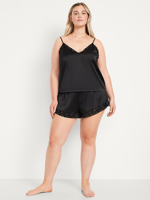 Lace-Trim Satin Pajama Short Set