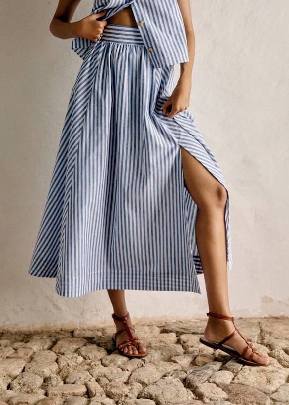 Arianna Skirt - Blue Stripes - 0rganic Cotton - Textile Made From Organic Fibers - Sézane