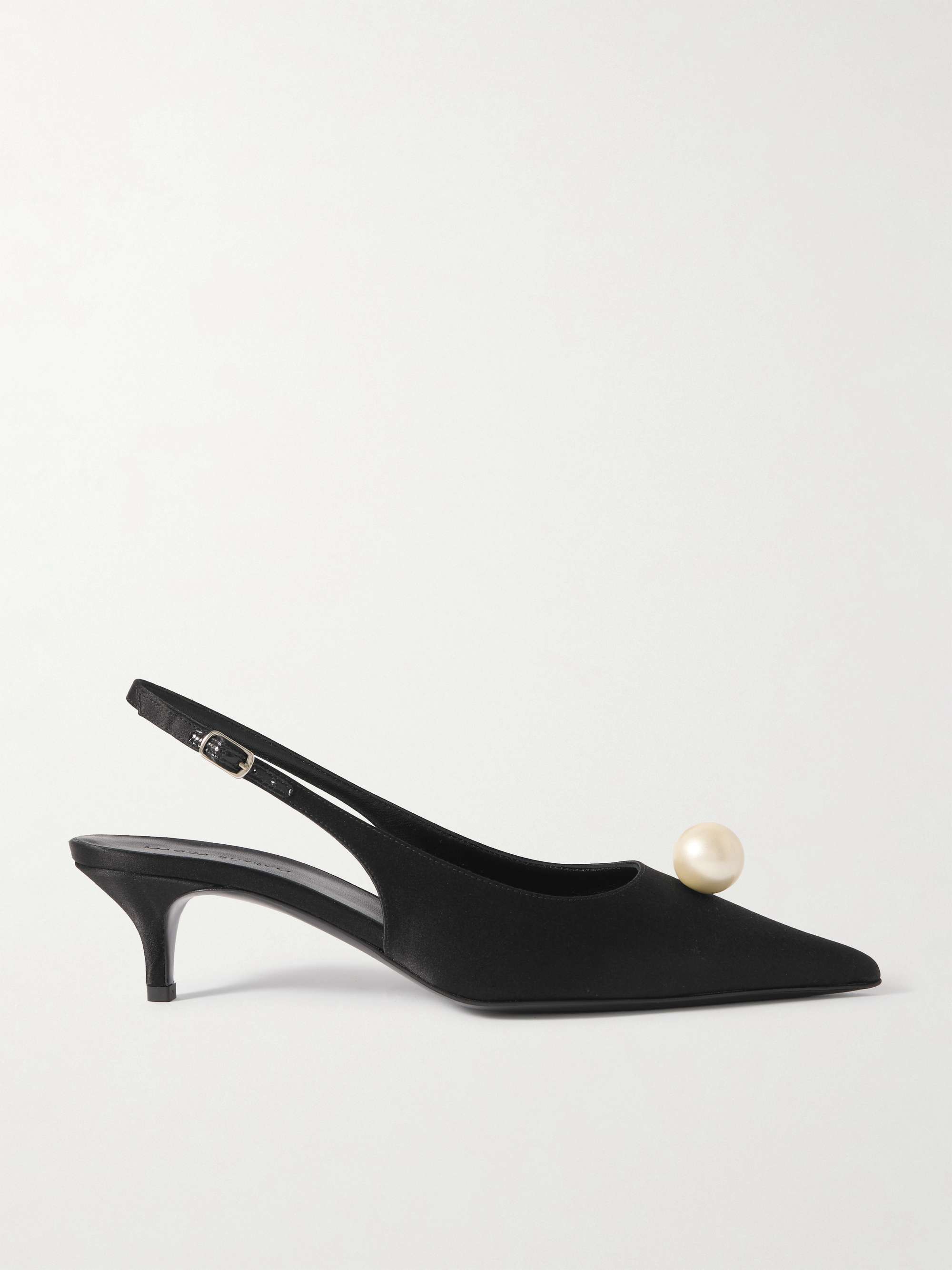 Faux Pearl-Embellished Silk-Satin Slingback Pumps