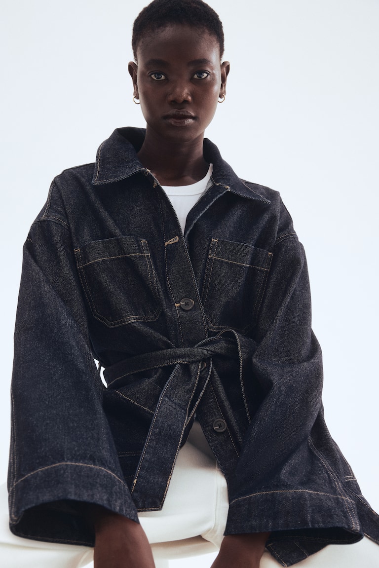 Tie-Belt Denim Jacket