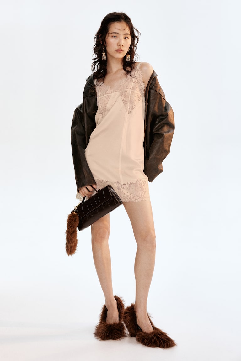 Lace-Trimmed Satin Dress