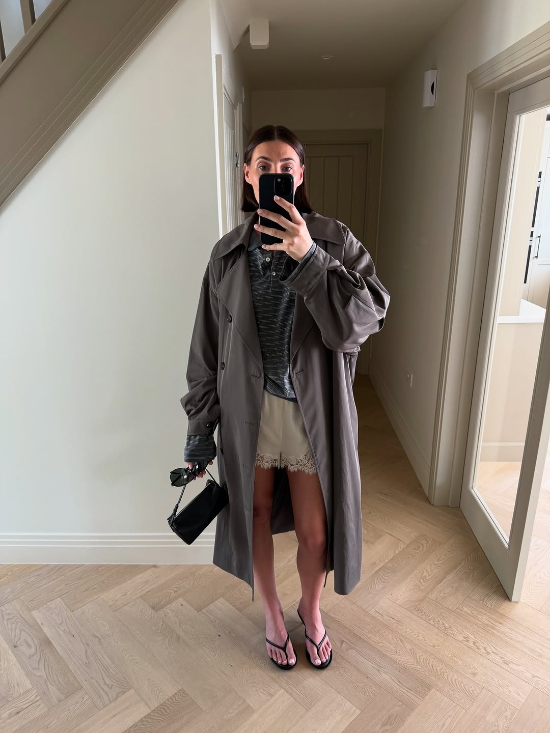 woman wearing striped polo top outfit