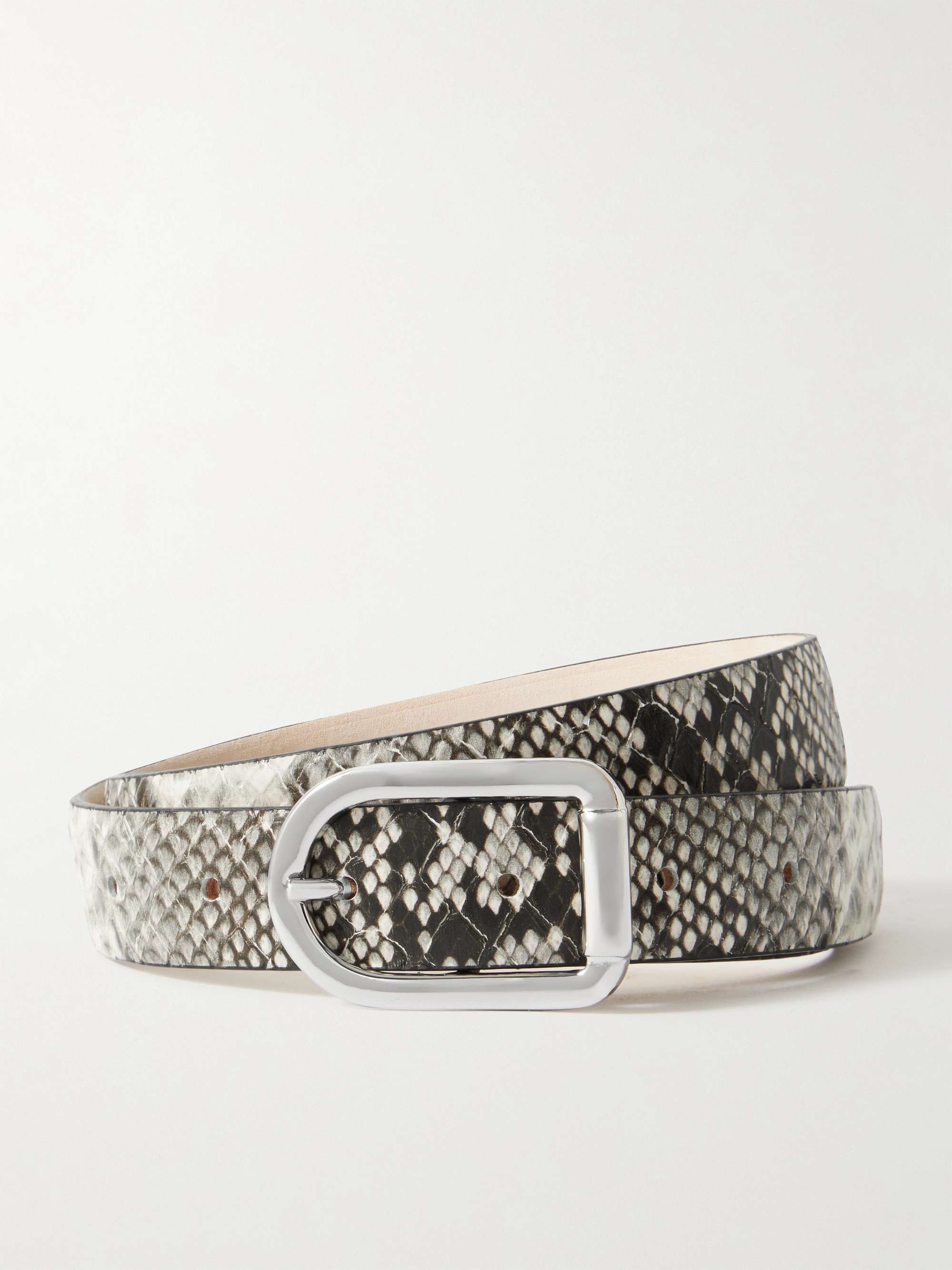 Snake-Effect Leather Belt
