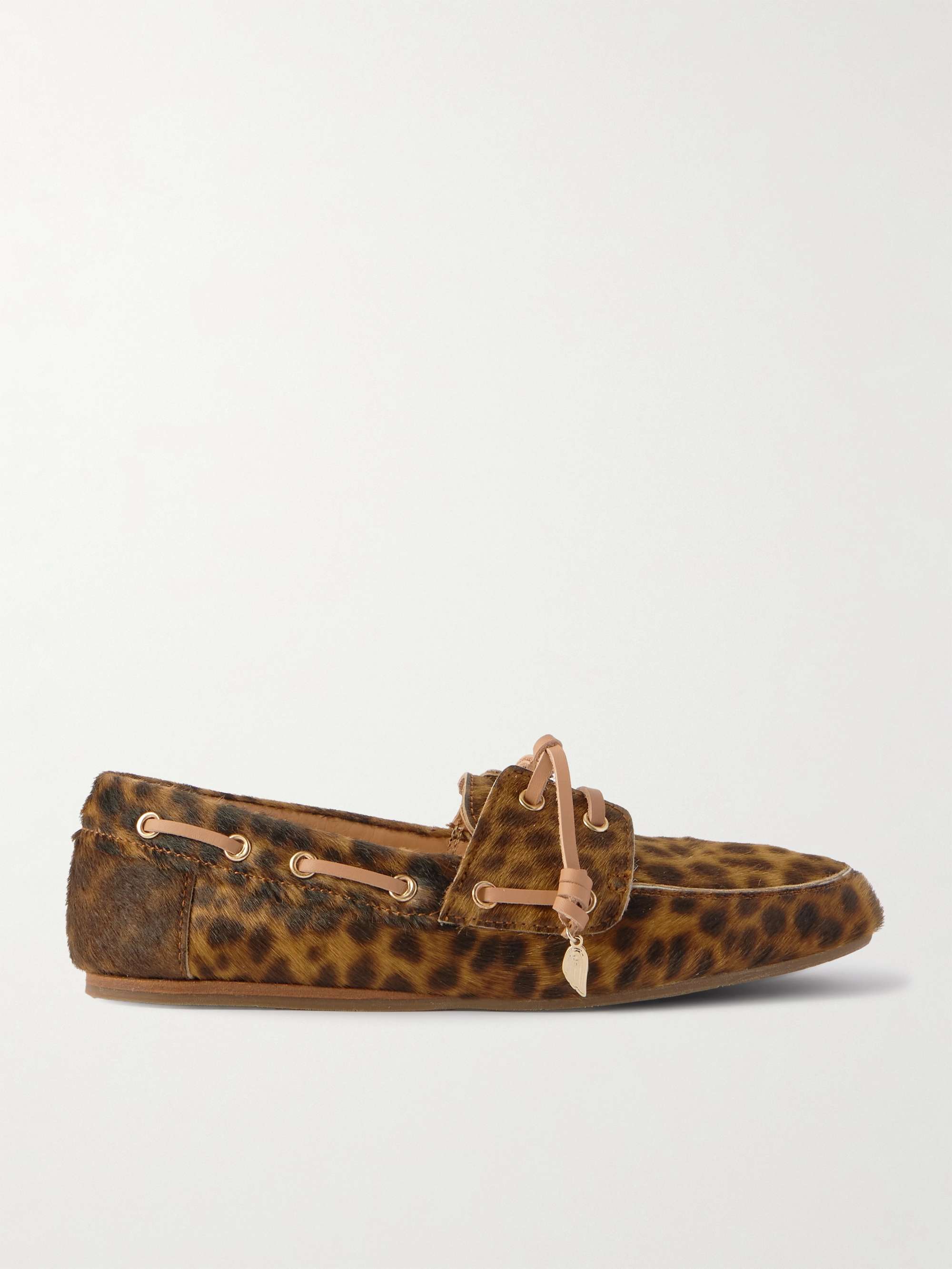 Pliaria Leopard-Print Leather-Trimmed Calf Hair Boat Shoes