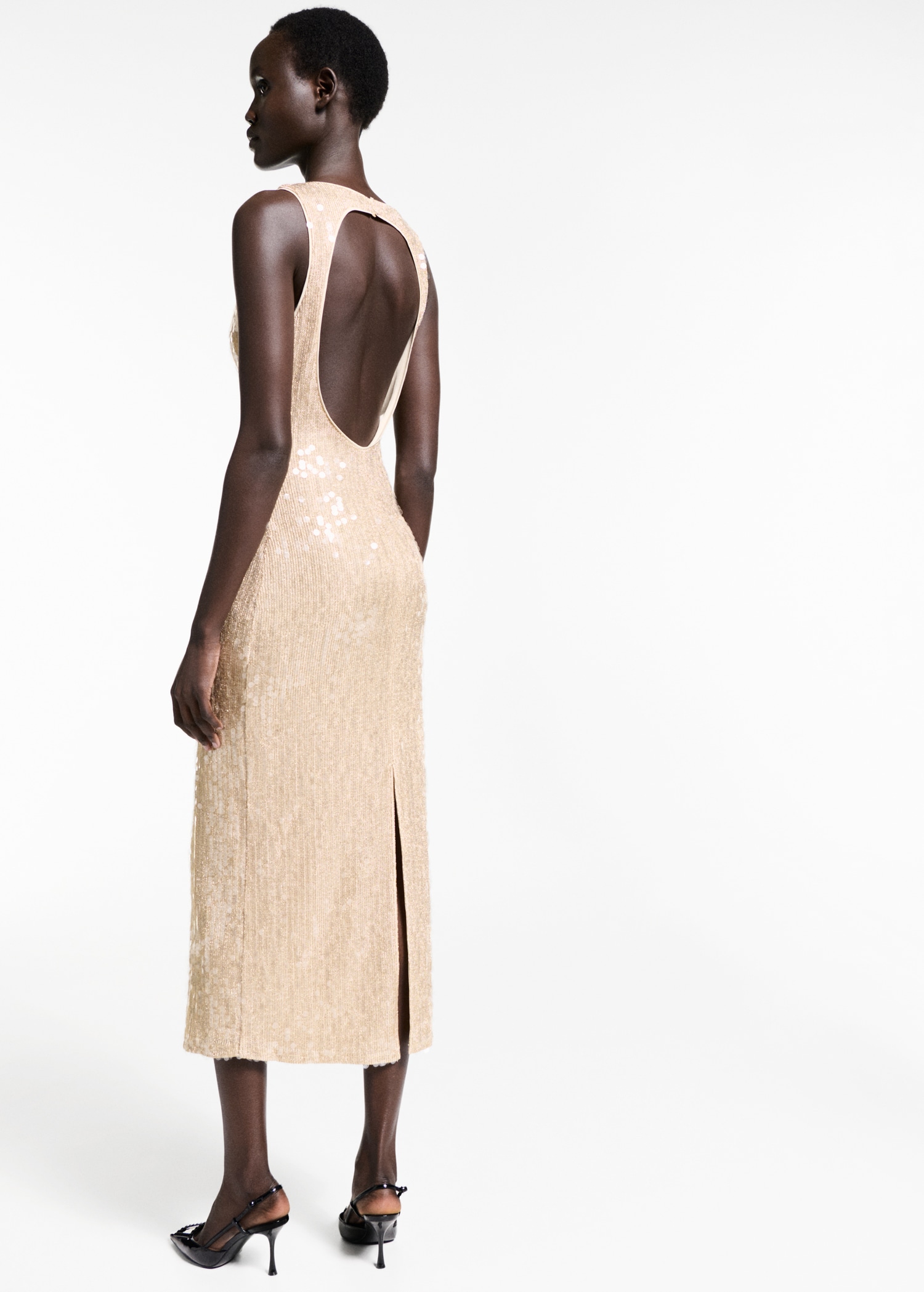 MANGO Scoop-Back Sequin Dress