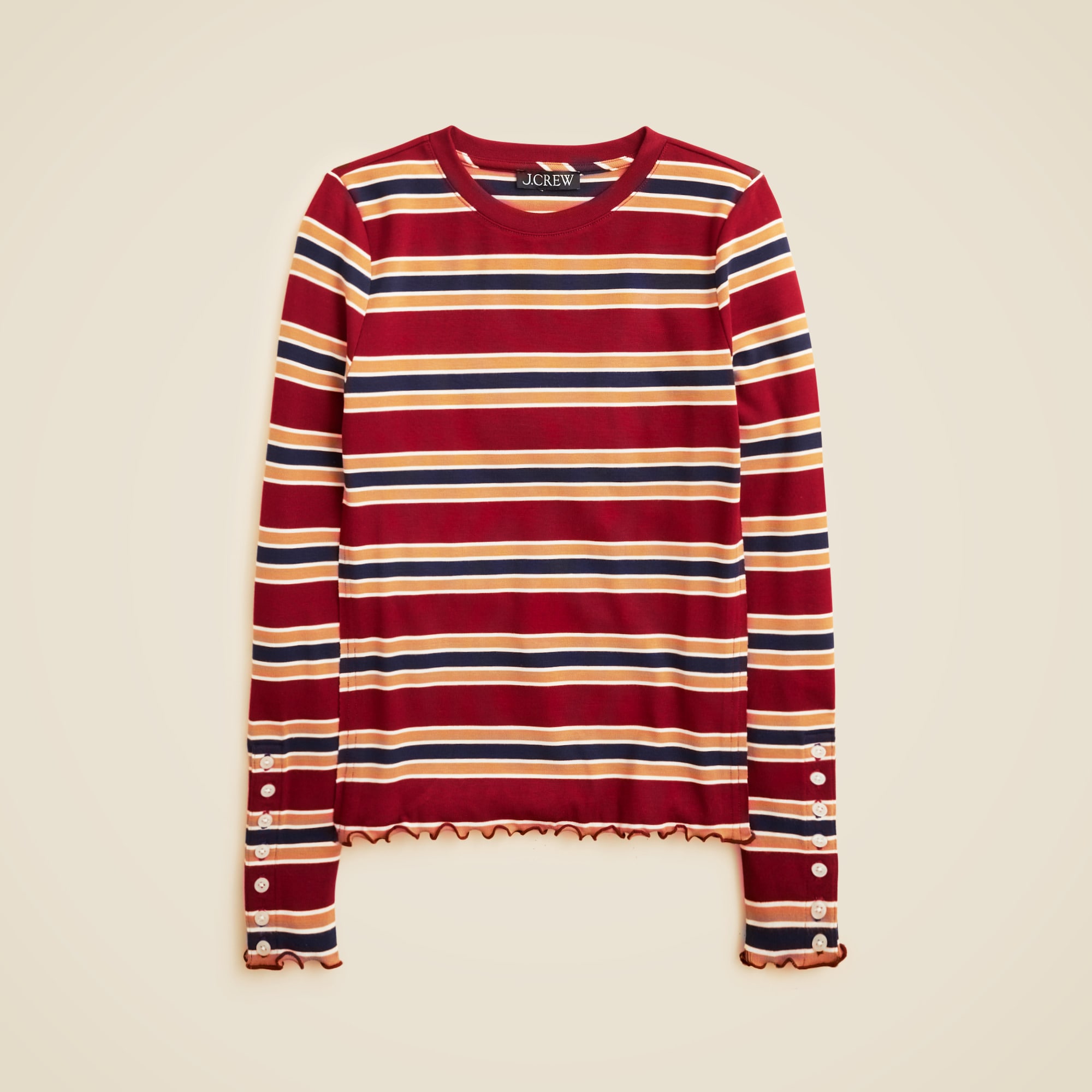 Refined Rib Long-Sleeve T-Shirt With Button Cuffs in Stripe