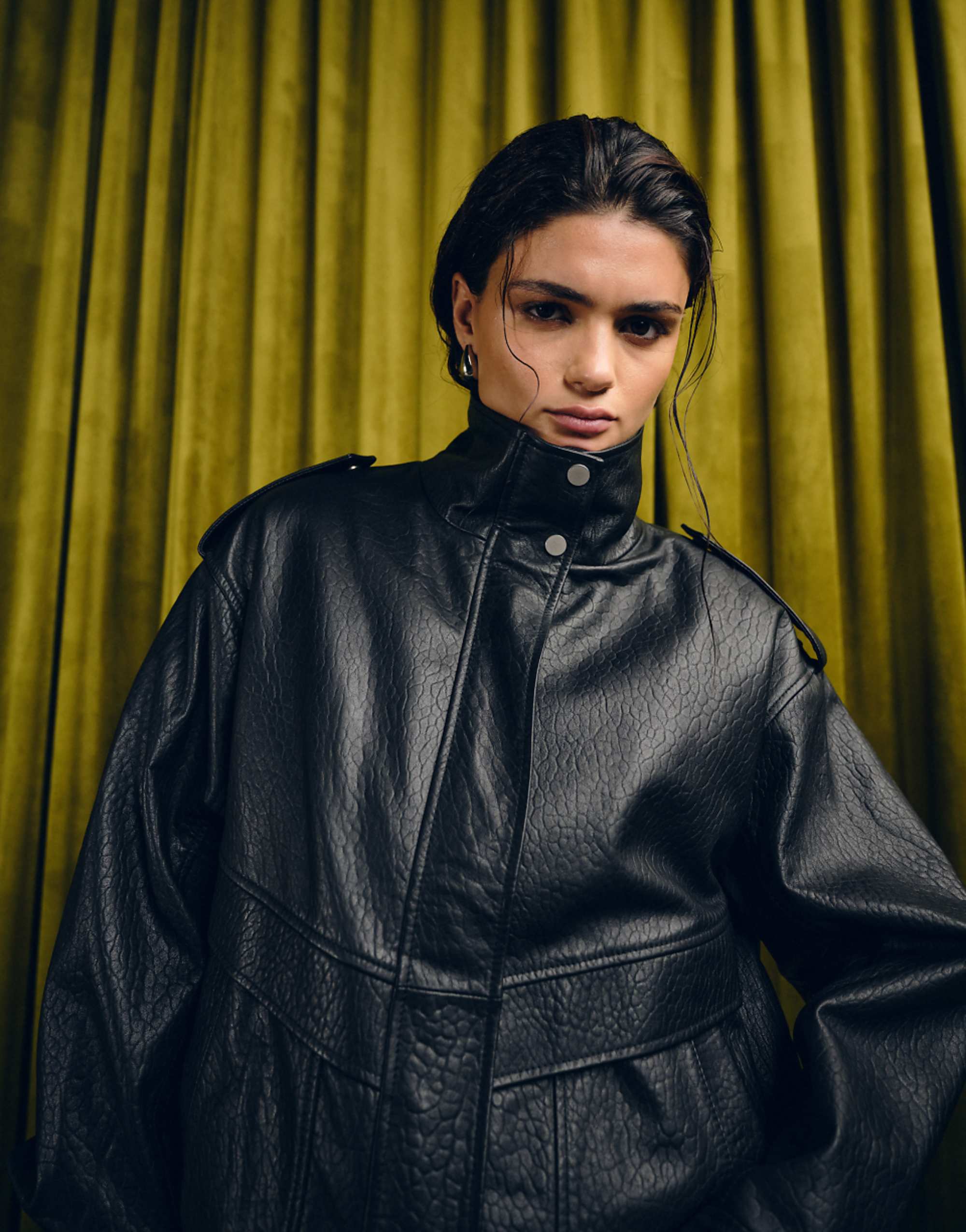 Asos Design Real Buffalo Leather Harrington Bomber Jacket With Quilted Liner in Black