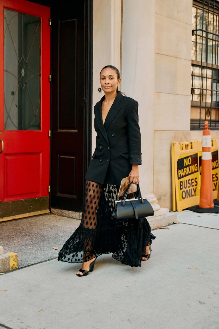 Woman wearing lace clothing during NYFW S/S 26.