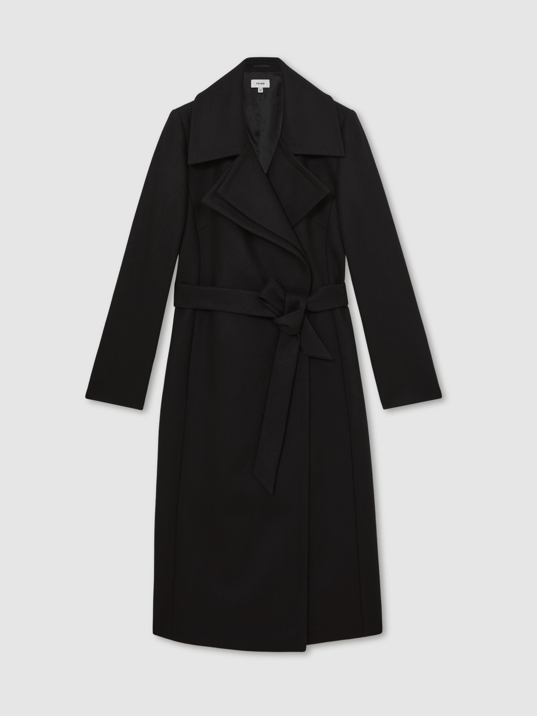 Wool-Blend Double-Lapel Belted Coat With Cashmere in Black