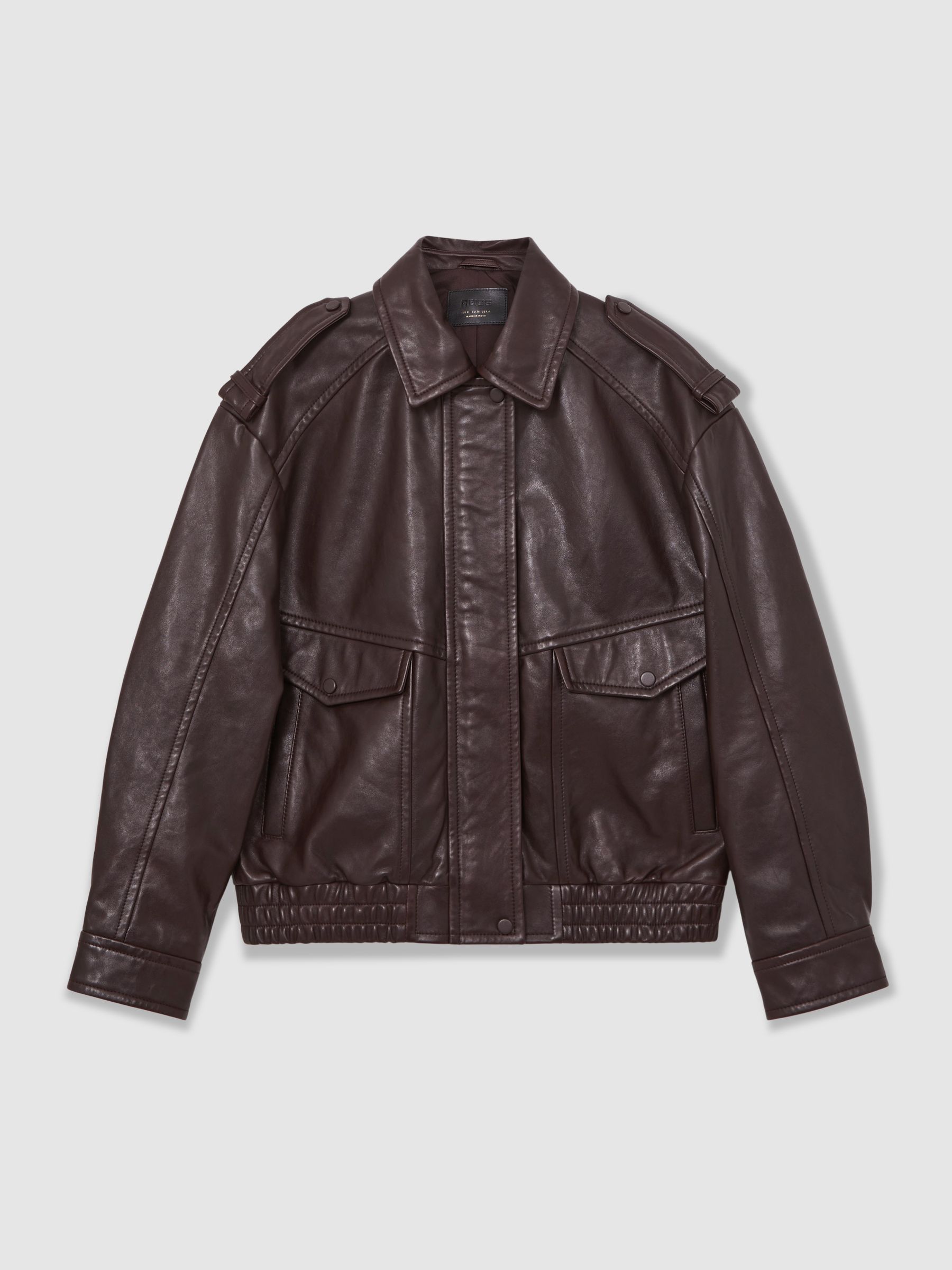 Oversized Leather Jacket in Aubergine