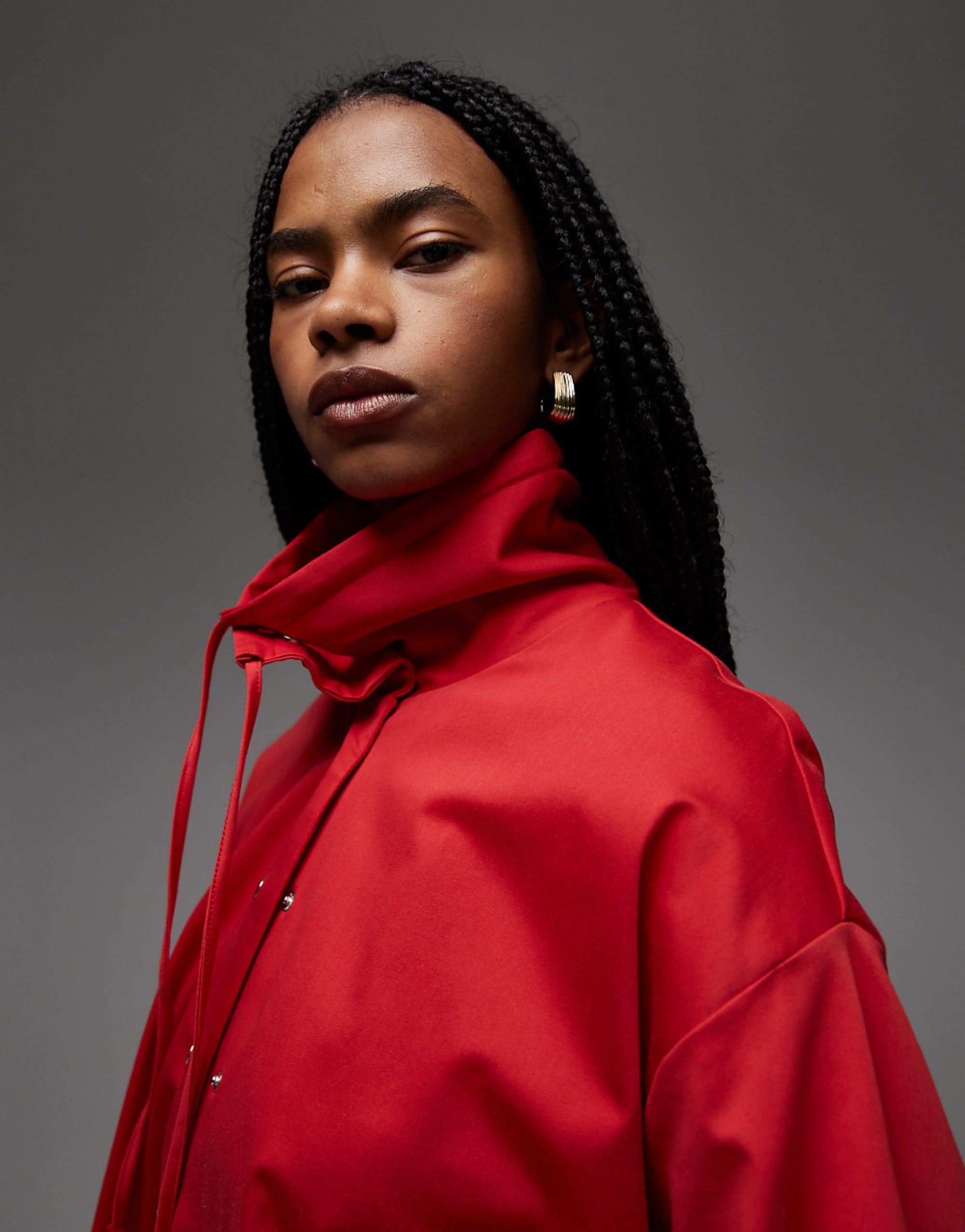 Asos Design Funnel Neck Button Through Jacket in Red