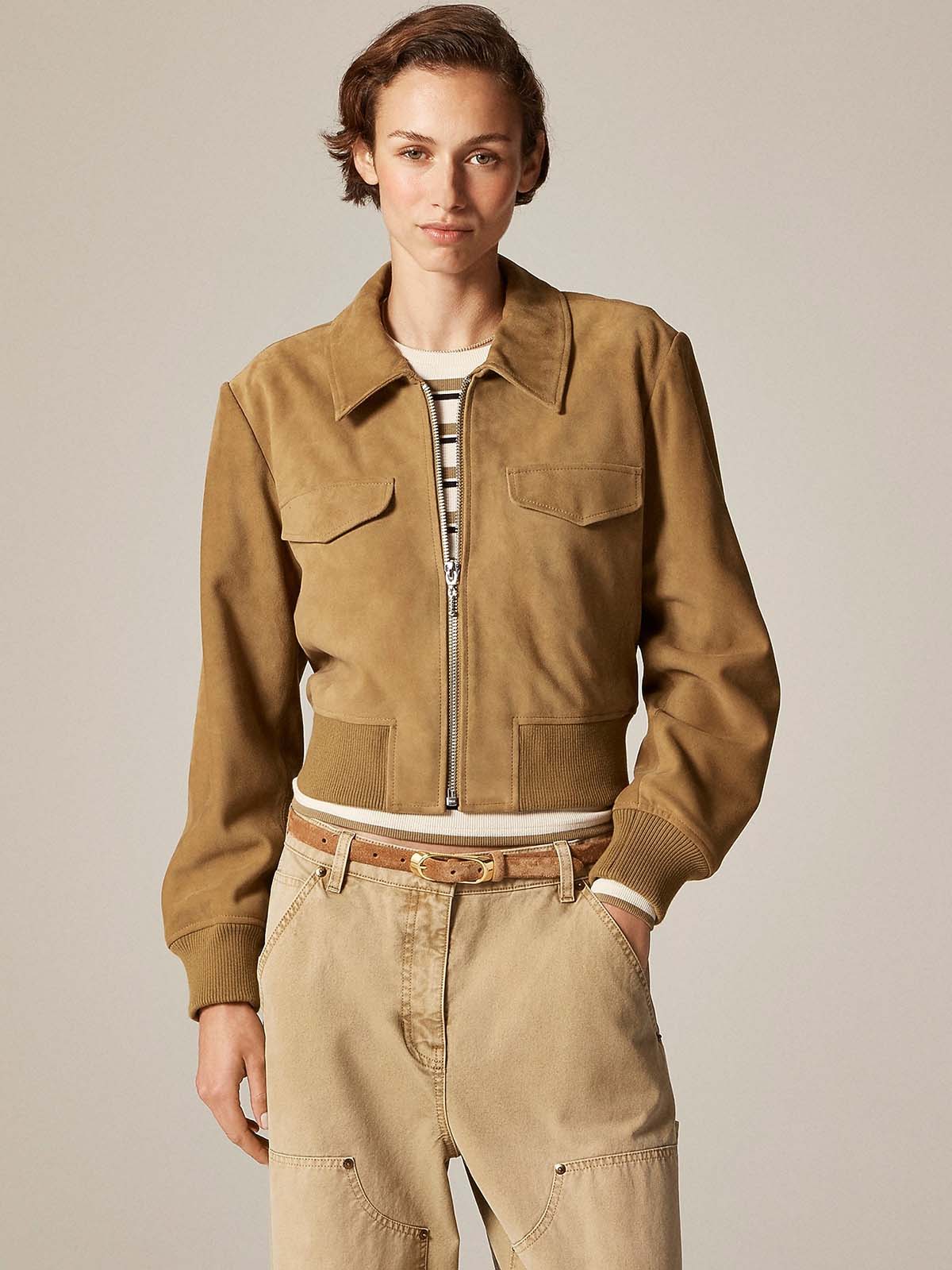 Collection Cropped Flight Jacket in Suede
