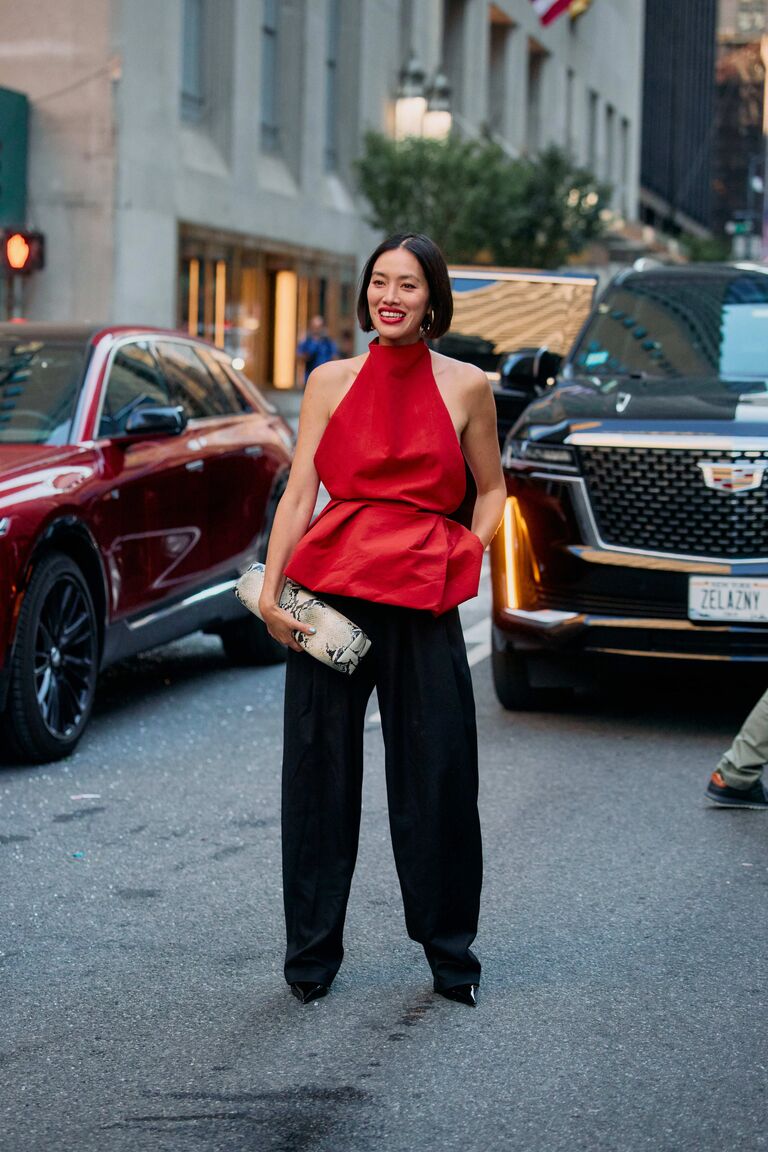 Woman wearing animal print clothing during NYFW S/S 26.