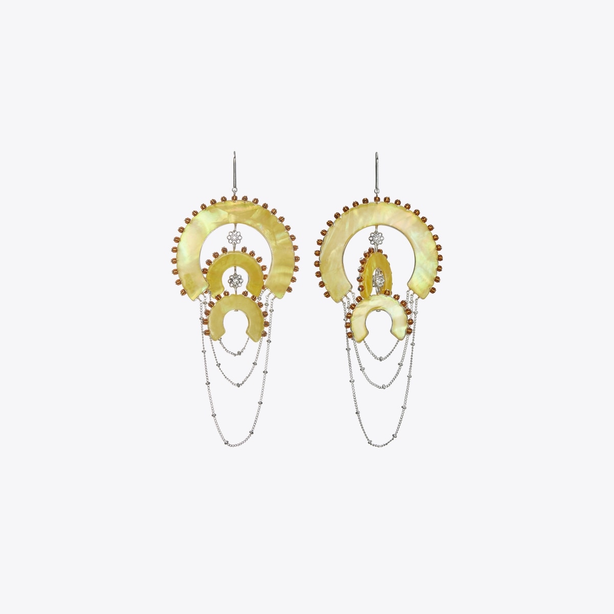 Bead and Resin Chandelier Earrings in Yellow, Size Os