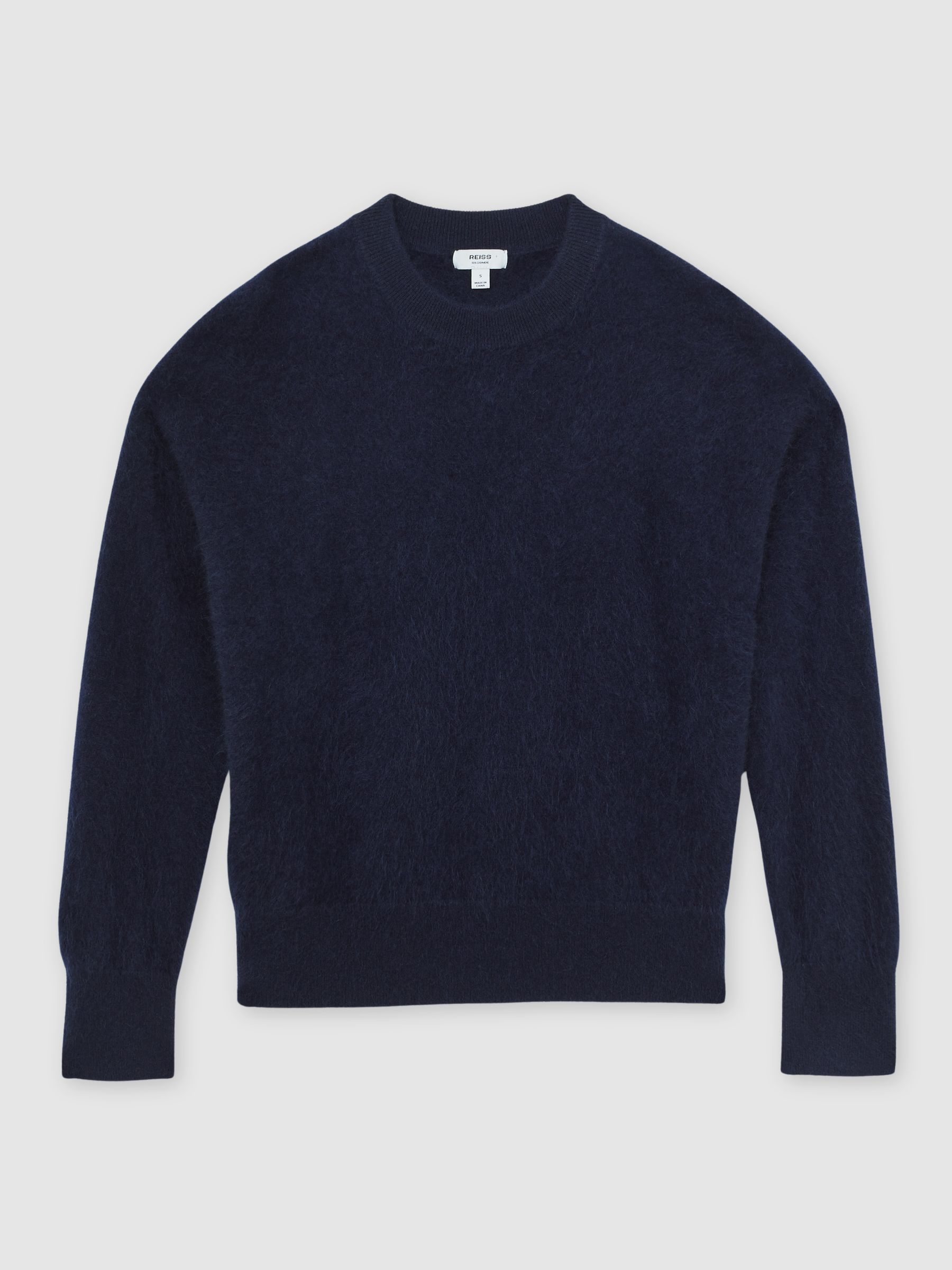 Brushed Cashmere Crew Neck Jumper in Navy