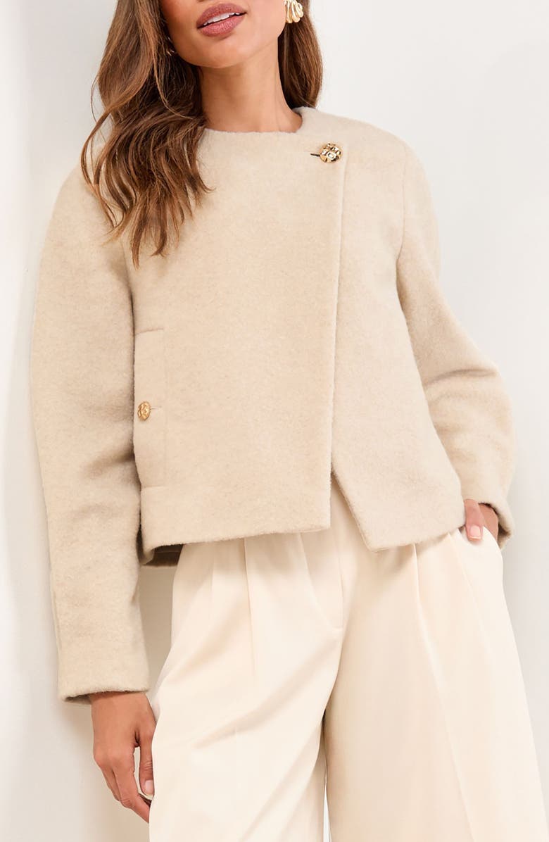 One-Button Brushed Crop Jacket