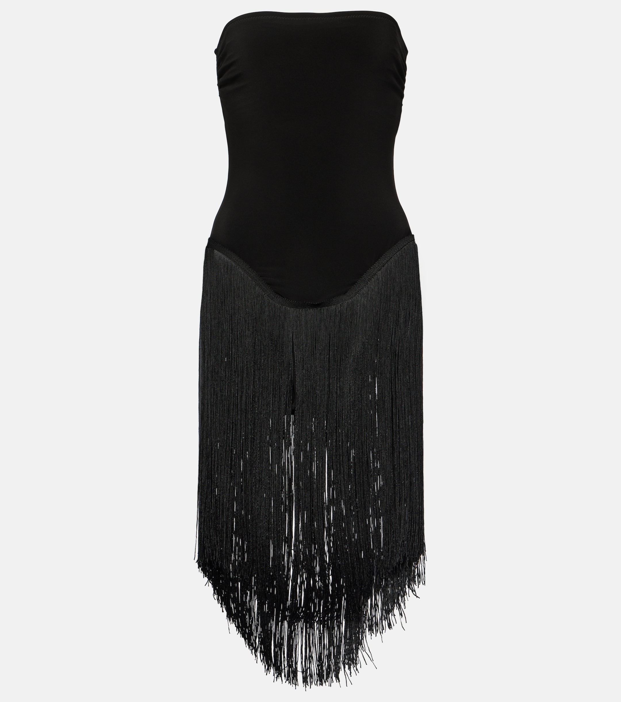 Norma Kamali, 18&quot; Fringe Bishop Strapless Minidress