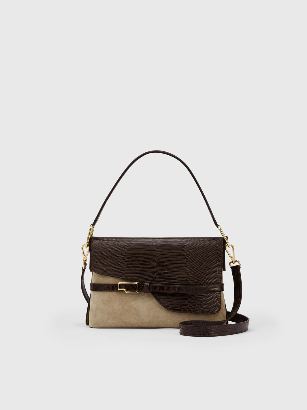 Lierna Avena/walnut Suede/printed Lizard Shoulder Bag