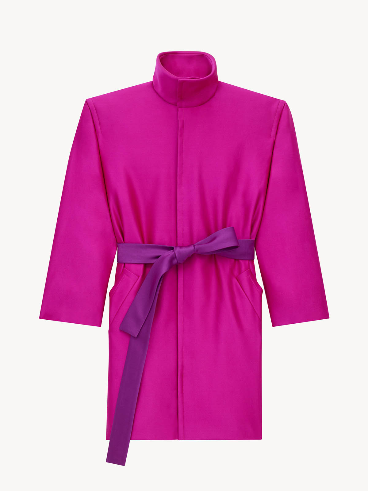 Boxy Belted Coat in Silk Satin