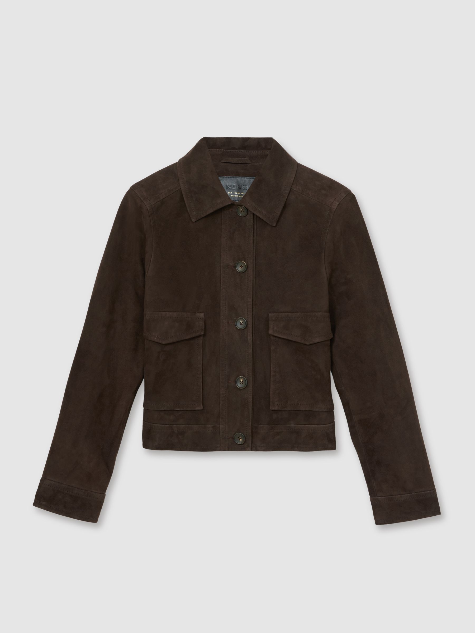 Suede Trucker Jacket in Chocolate Brown