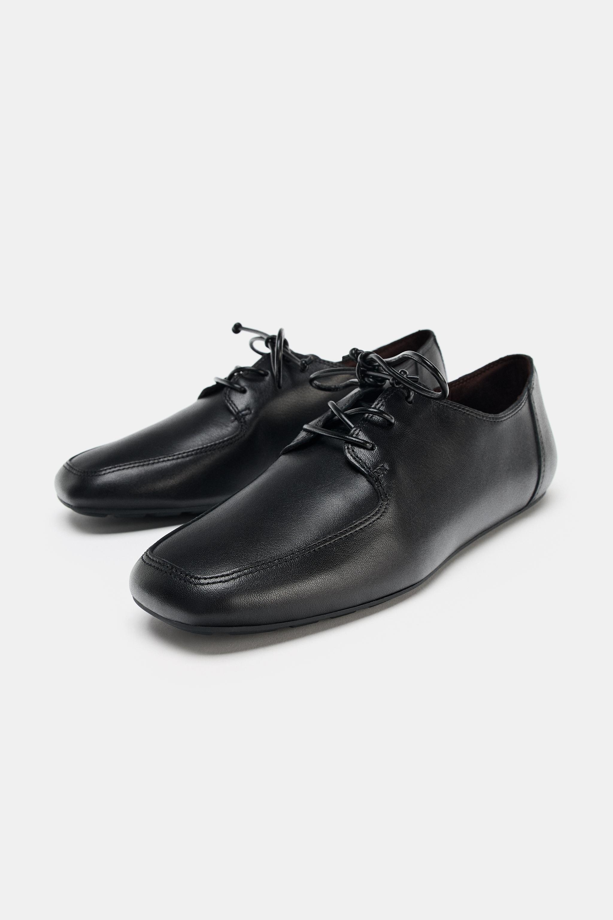 Low Heel Leather Lace-Up Shoes