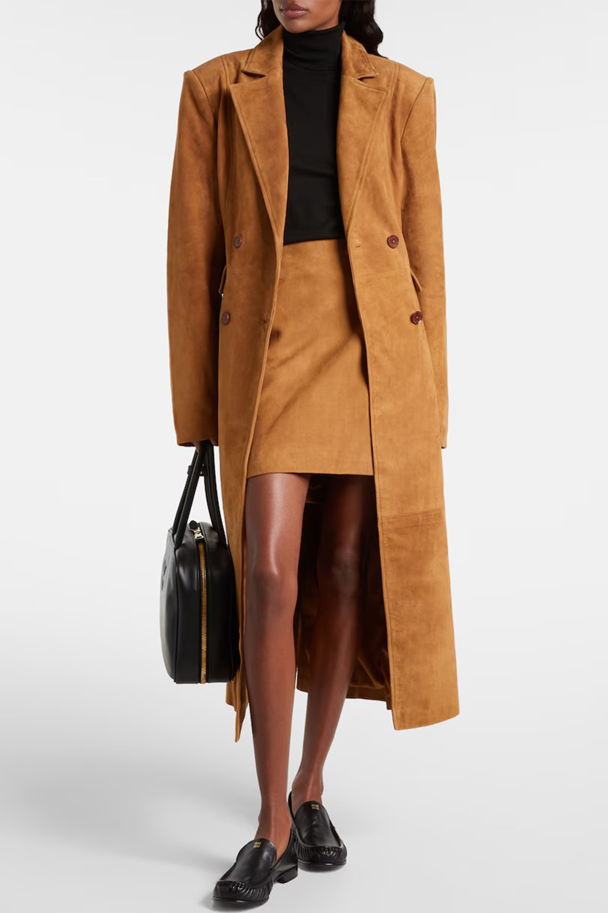 Rotate Double-Breasted Suede Coat