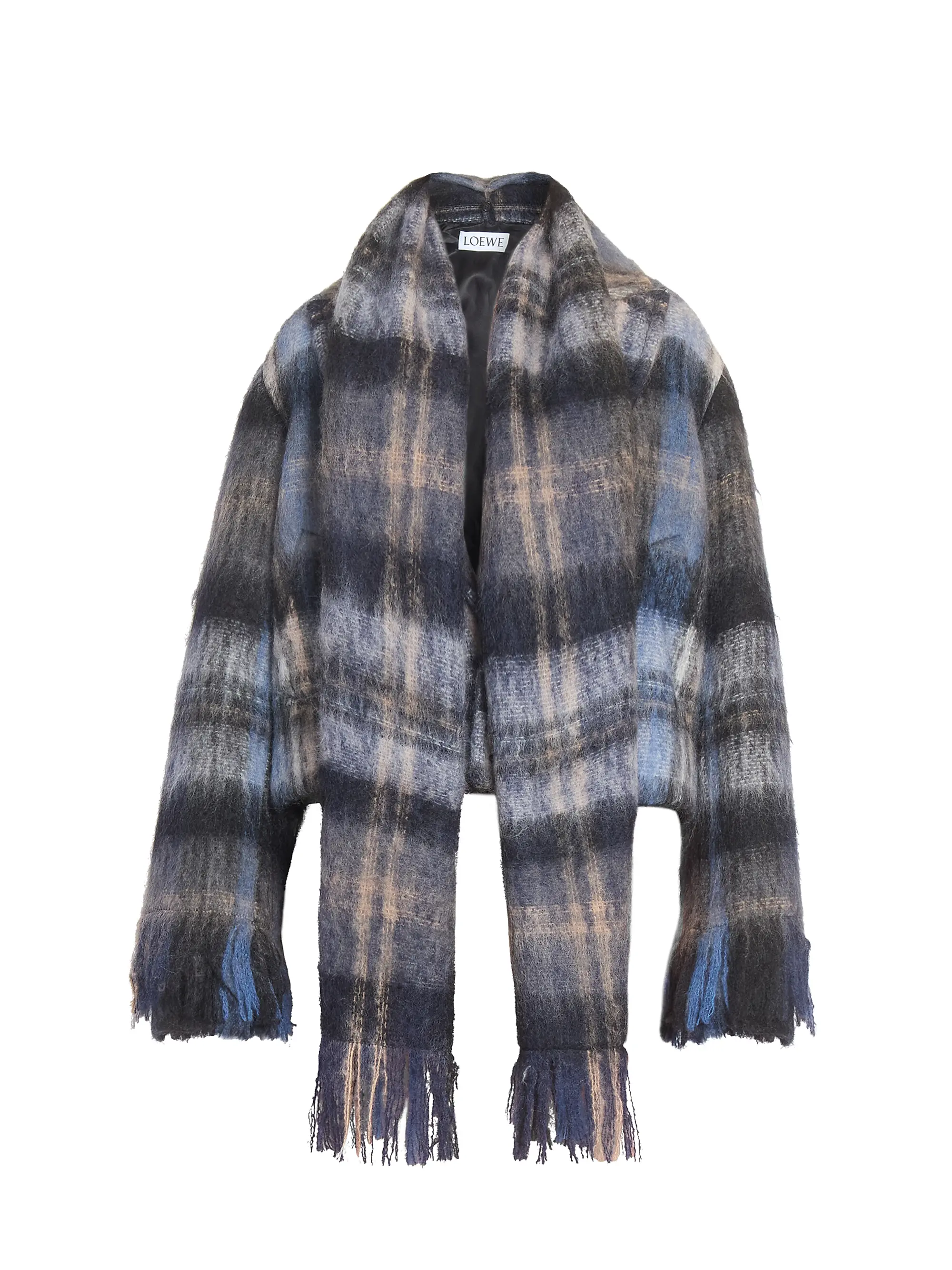 Plaid Mohair &amp;amp; Wool-Blend Scarf Jacket