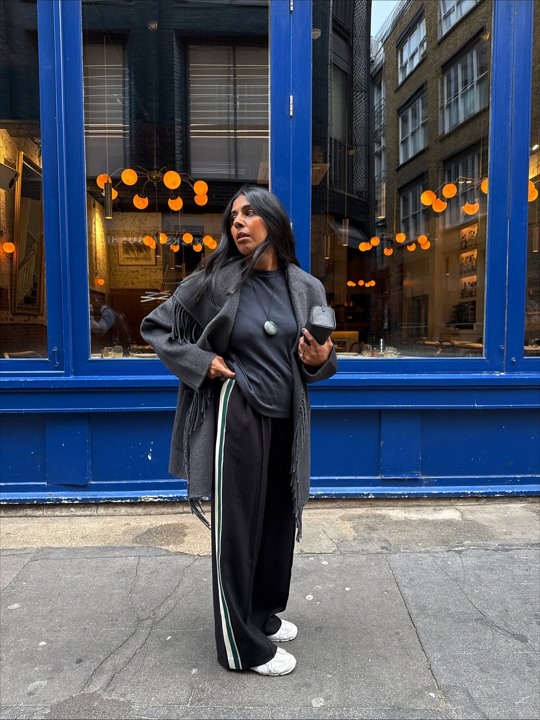 influencer wearing the track pants trend