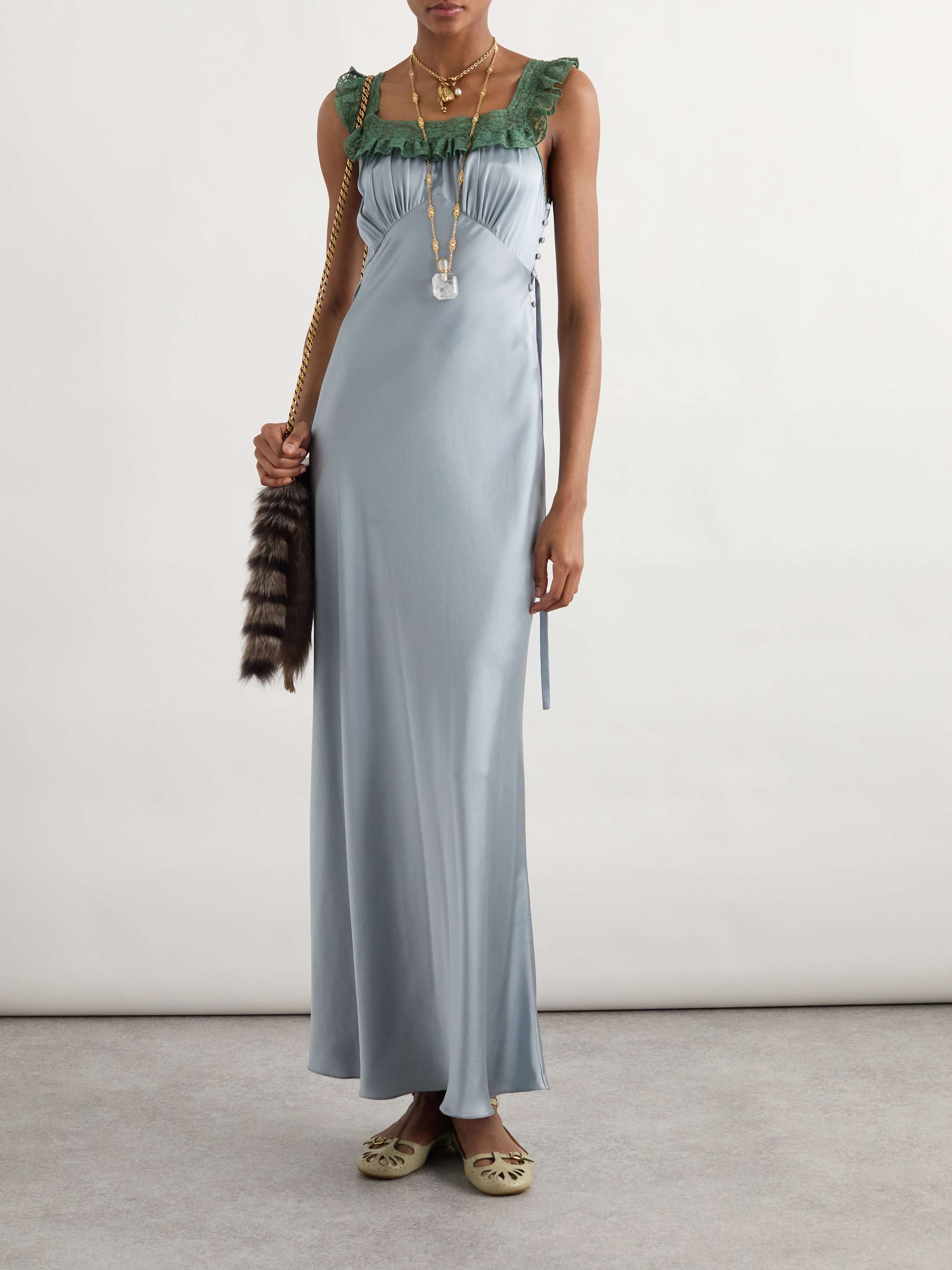 Lace-Trimmed Silk-Satin Gown