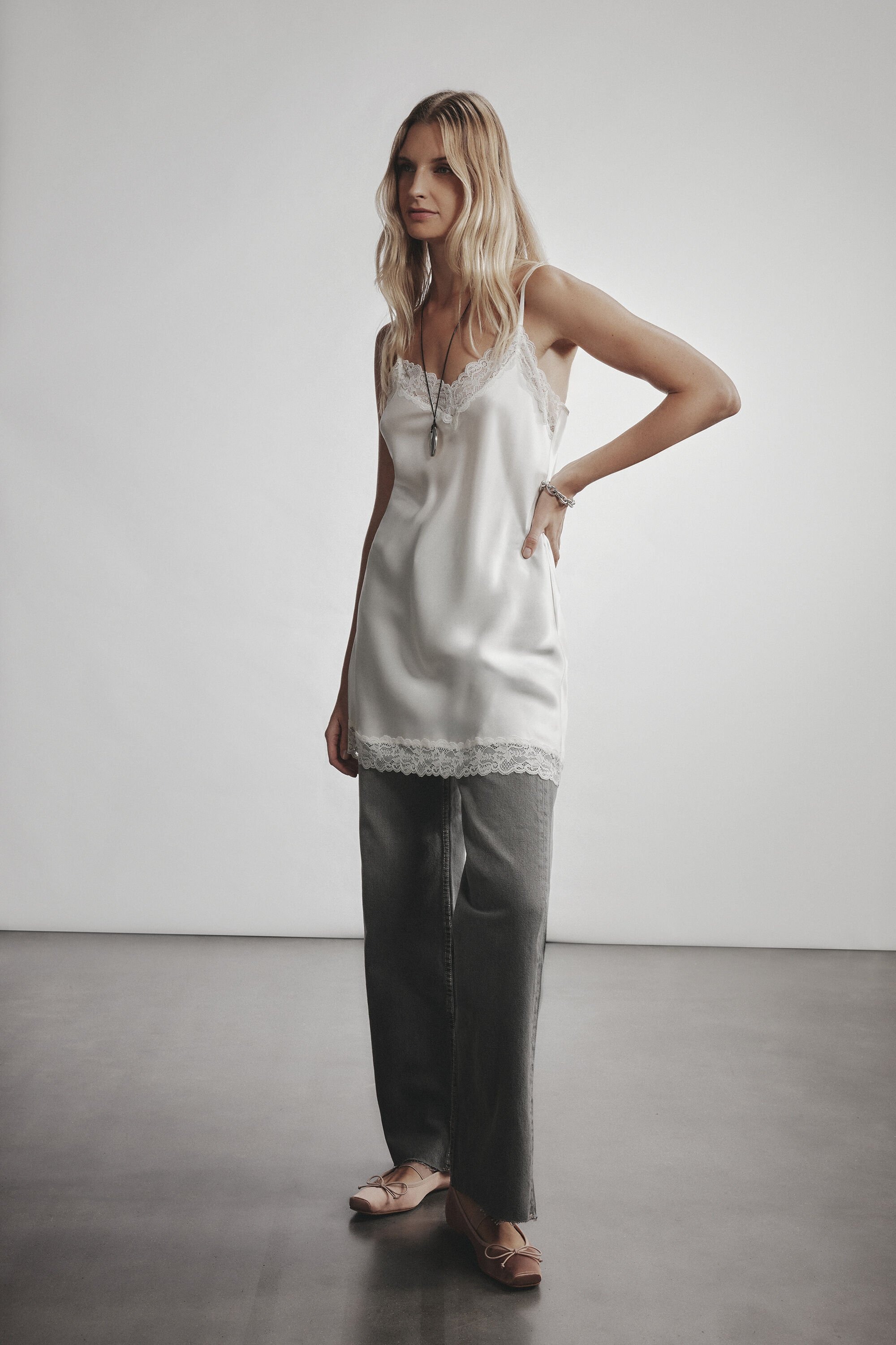 Intimissimi Silk Slip With Lace Insert Detail 